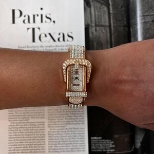 TWO TONE VICTORIA WIECK BEVERLY HILLS BELT BUCKLE CUFF WATCH